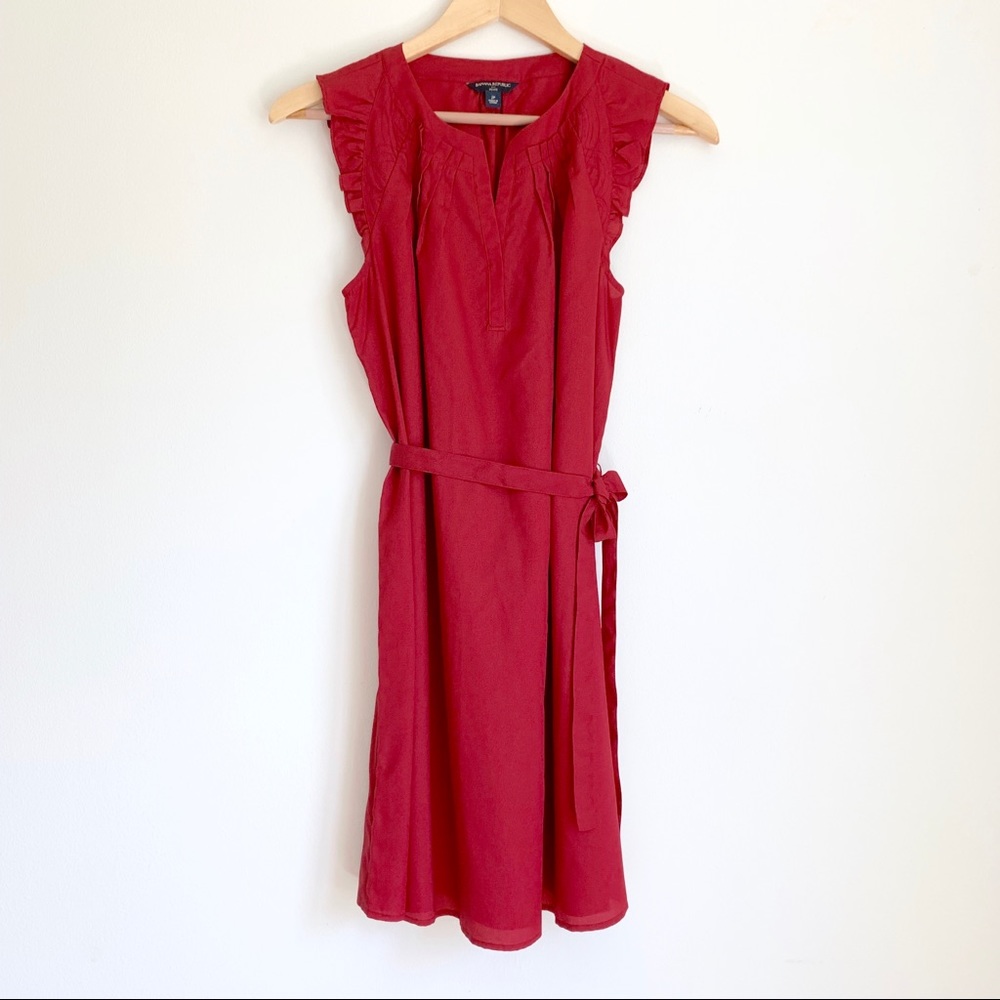 Banana Republic Red Belted Flutter Sleeve Dress